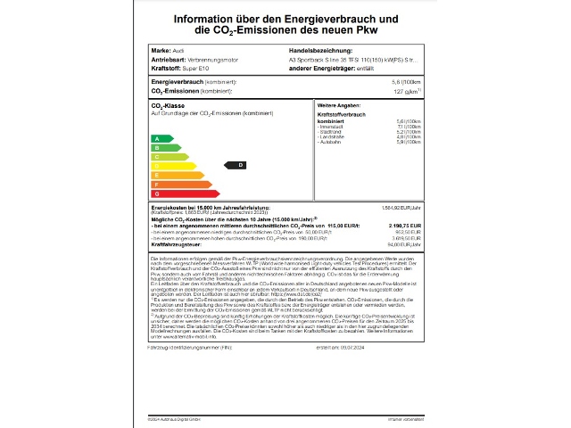 A3 Sportback S line 110(150) kW(PS) S tronic