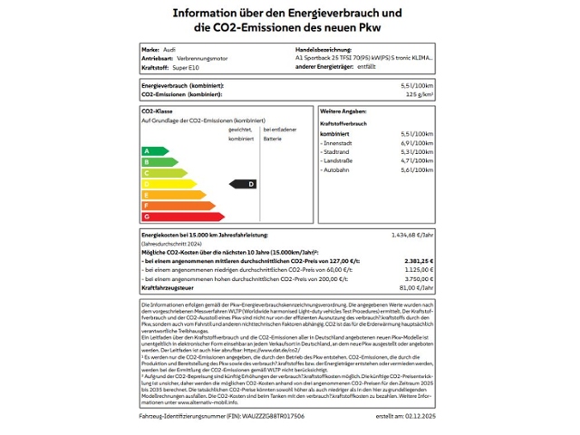 A1 Sportback 25 TFSI 70(95) kW(PS) S tronic KLIM
