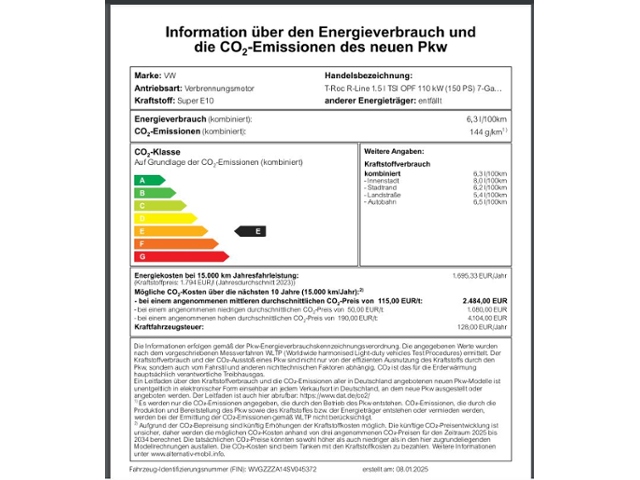 T-Roc R-Line 1.5 l TSI OPF 110 kW (150 PS) 7-Gan