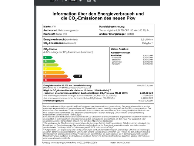 Touran Highline 1,5 TSI 110 kW DSG KLIMA LED