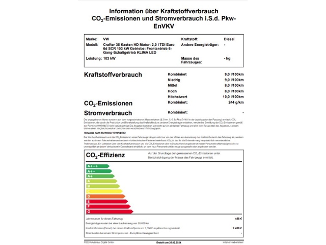 Crafter 35 Kasten HD 2,0 TDI AHK Rückfahrkamera 