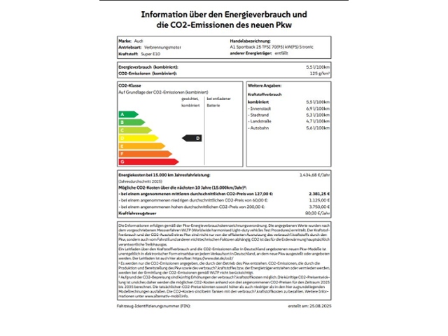 A1 Sportback 25 TFSI 70(95) kW(PS) S tronic