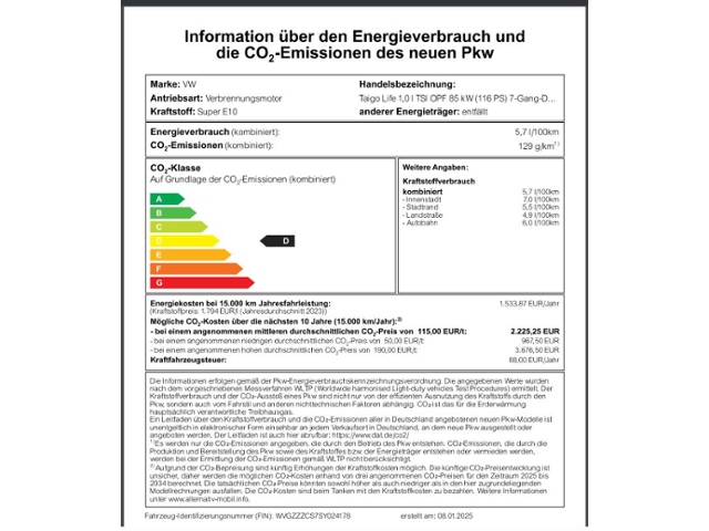 Taigo Life 1,0 l TSI OPF 85 kW (116 PS) 7-Gang-D