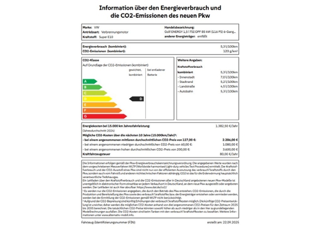 Golf ENERGY 1,5TSI OPF 116PS 1.5 TSI 85 kW Goal
