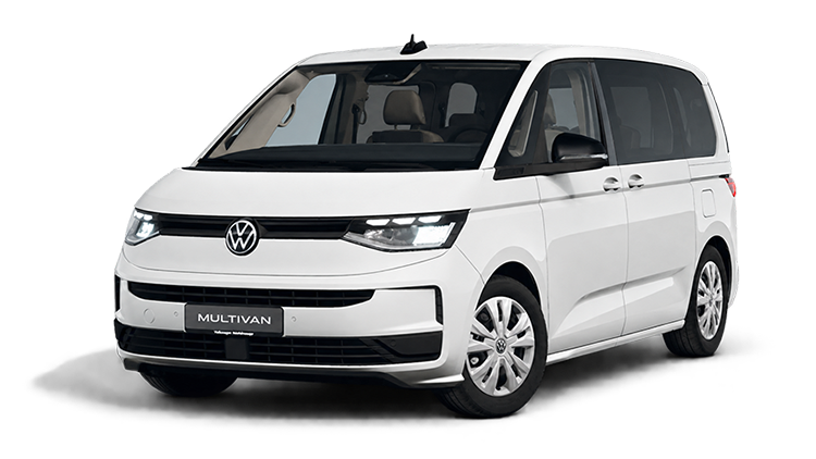 Freigestellter weißer VW Multivan mit Schatten